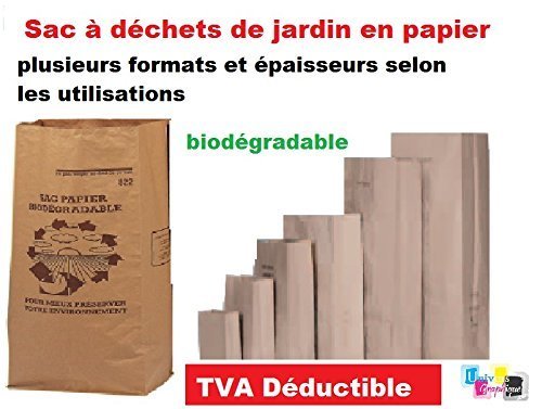 UNIVERS GRAPHIQUE lot de 10 Sacs 100 Litres SOLIDE (2 FEUILLES) déchets verts et organiques en papier kraft biodégradable compatible compost , sac pour dechets verts , sac jardin ramassage herbe, végétal compostable, tous dechets code EAN 3663575809255 