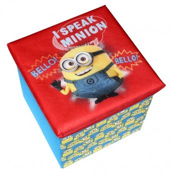 Pouf de Rangement les Minions Bleu et Rouge