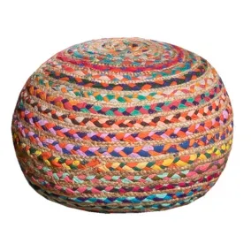  Pouf rond en jute multicouleurs H.30 x l.40 cm Deco&Co code EAN 3663655043159 