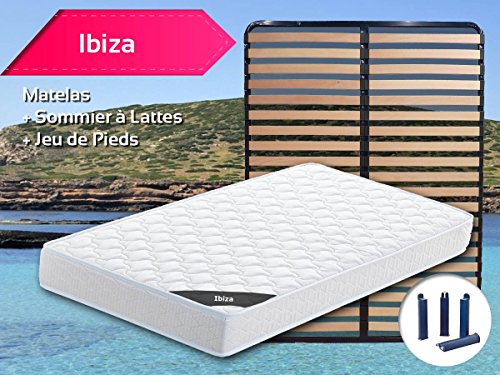 Ibiza - Pack Matelas + Lattes 140x190 + Pieds