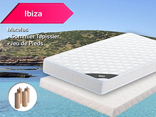 Ibiza - Pack Matelas + Tapissier 140x190 + Pieds