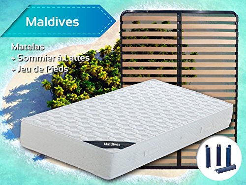 Maldives - Pack Matelas + Lattes 140x200 + Pieds