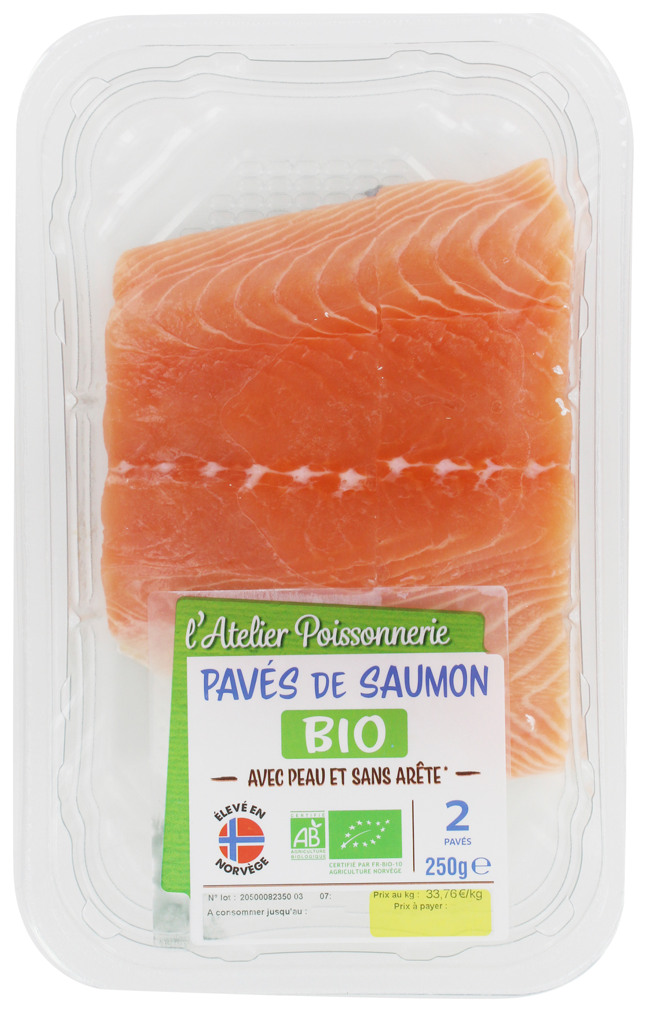 L'ATELIER POISSONNERIE 2 PAVÉS DE SAUMON BIO
 code EAN 3664335051167 