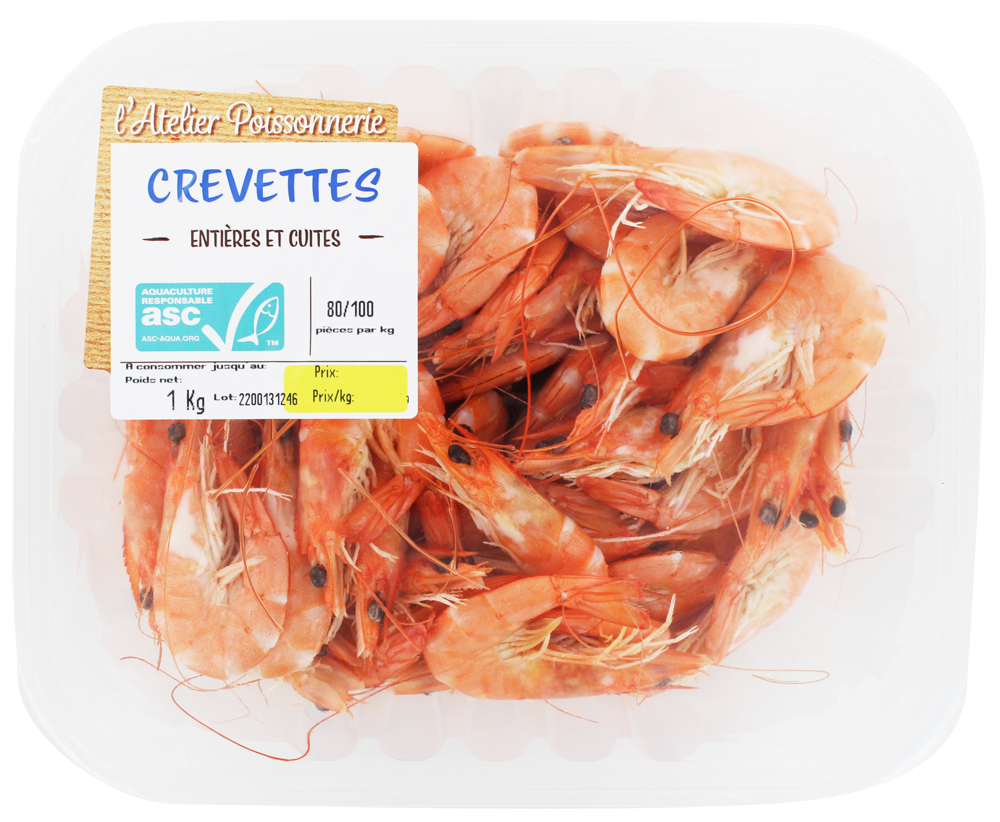 CREVETTES ENTIÈRES CUITES RÉFRIGERÉES ASC 