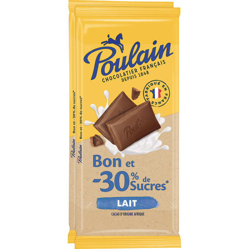 TABLETTES DE CHOCOLAT LAIT -30% DE SUCRES Poulain