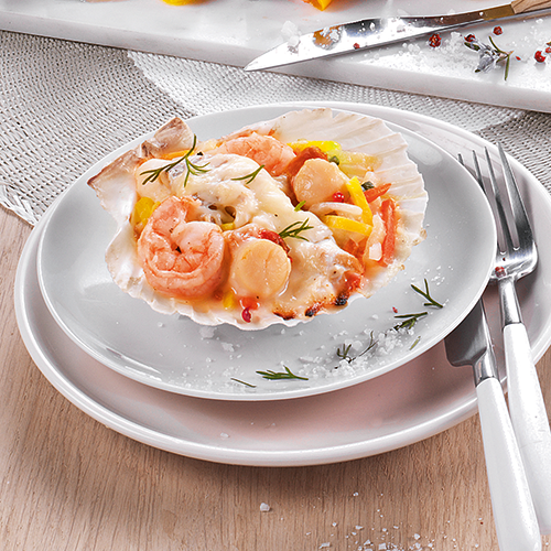 LES DÉLICES DE MENDÈS CASSOLETTE CABILLAUD ST-JACQUES* CREVETTES code EAN 3664785093120 