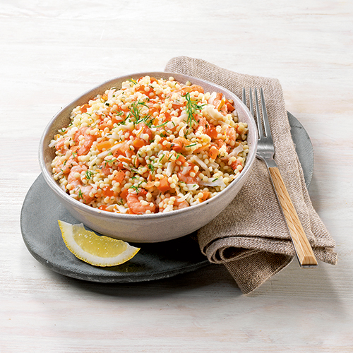  SALADE DE PÂTES PERLES, SURIMI ET CREVETTES AUX PERLES D’ALGUES code EAN 3664785307364 