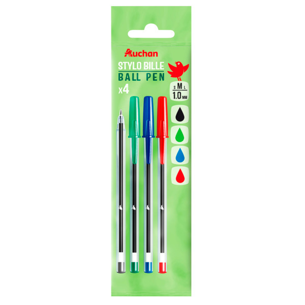  4 Stylos Billes  Auchan code EAN 3665257346386 