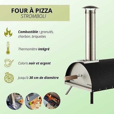 Four à pizza extérieur granulés STROMBOLI Noir ...
