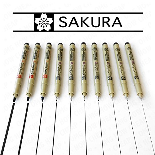 Pigma Micron sakura & graphic - noir pigment ecriture pointe superfine + - lot de 10 - [0.05 mm - 3.0 mm] code EAN 3674433741235 