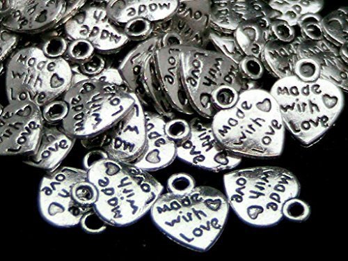 Beads and Charms 100 x MADE WITH LOVE argent tibétain Breloques Pendentifs Coeur-Valentine s Day argent Antique perlage Apprêt création bijoux code EAN 3685142632639 
