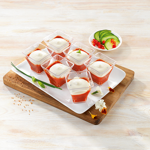  6 VERRINES CHÈVRE ET GASPACHO DE LÉGUMES, BASILIC ET CIBOULETTE code EAN 3700009258033 