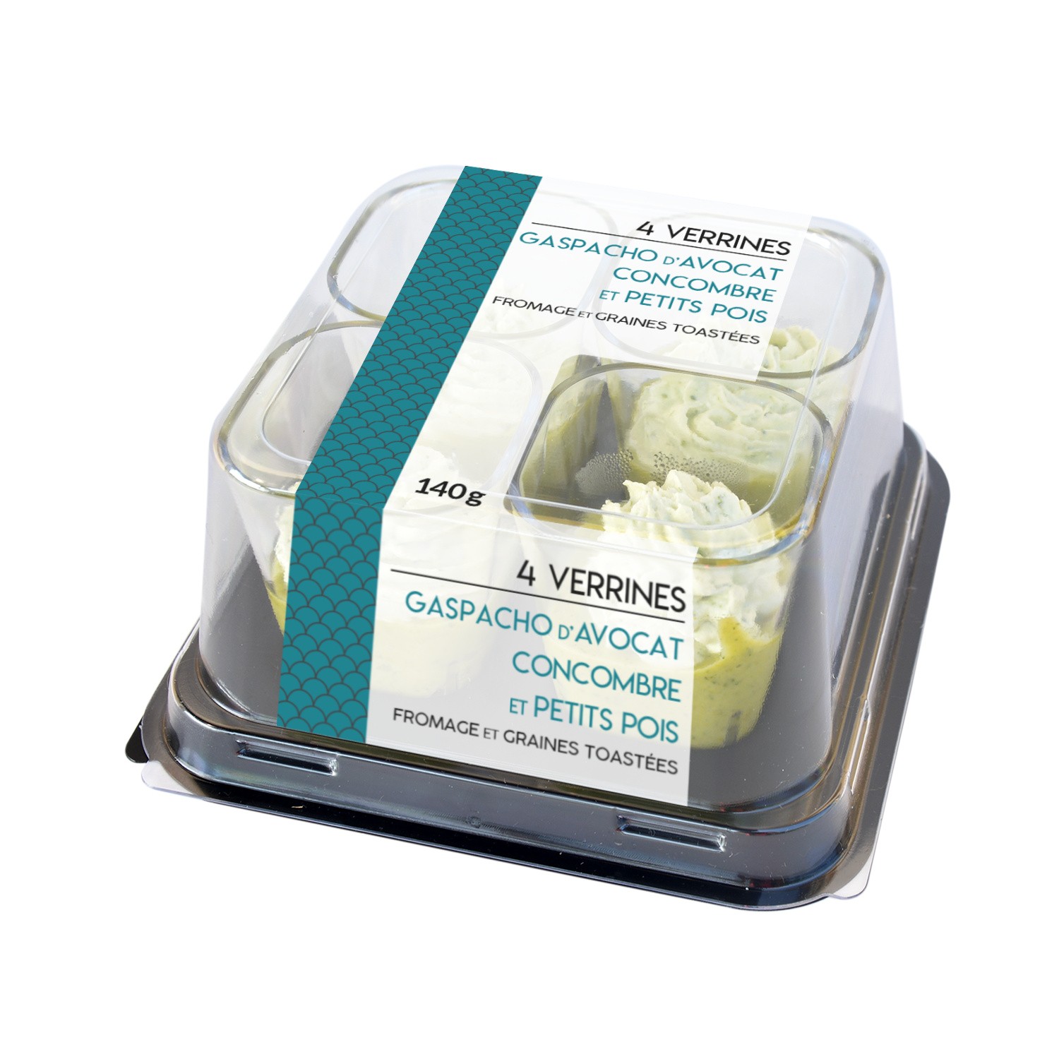 Verrine velouté de concombre petit pois et avoc...