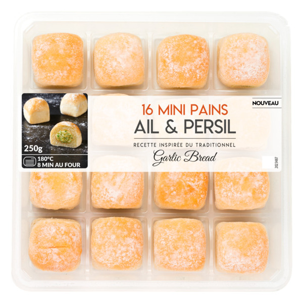  16 MINI PAINS À L'AIL ET PERSIL  code EAN 3700009279458 