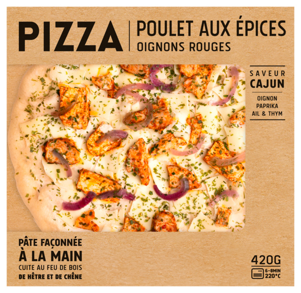  PIZZA POULET AUX ÉPICES, OIGNONS ROUGES, SAVEUR CAJUN  code EAN 3700009280621 