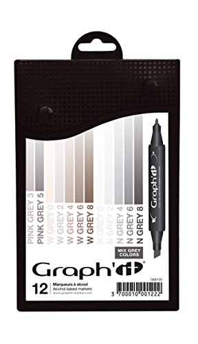 GRAPH'IT Graph'it Lot de 12 Marqueurs à alcool double pointe Mix Greys colors code EAN 3700010001222 