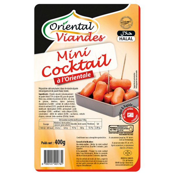 ORIENTAL VIANDES Mini saucisses cocktails à l'orientale halal code EAN 3700141401731 