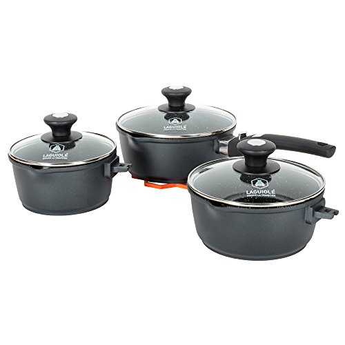 Lot de 3 Casseroles en Greblon + Poignée amovib...