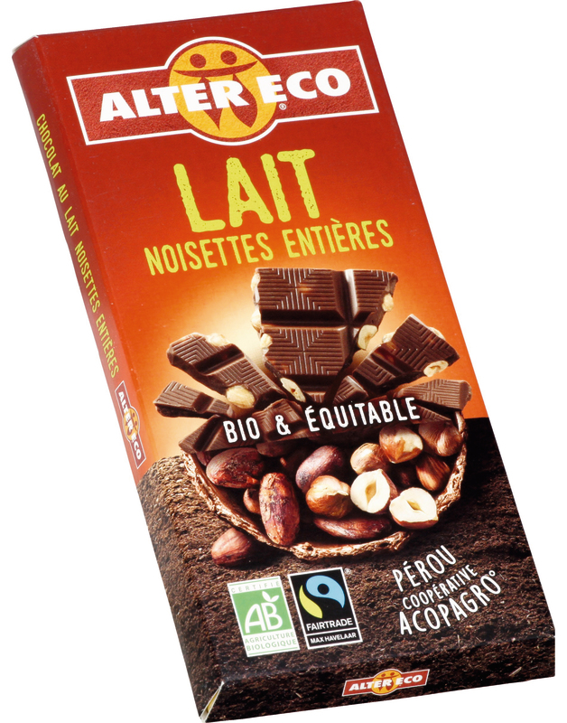 TABLETTE DE CHOCOLAT AU LAIT  NOISETTES ENTIÈRE...