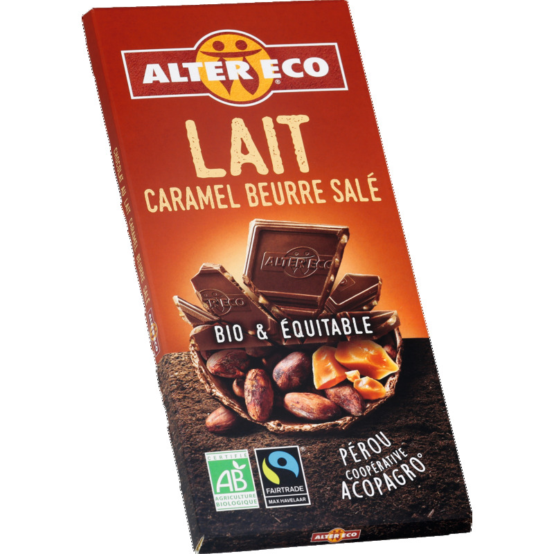 ALTER ECO TABLETTE DE CHOCOLAT AU LAIT  CARAMEL BEURRE SALÉ ALTER ECO code EAN 3700214613184 