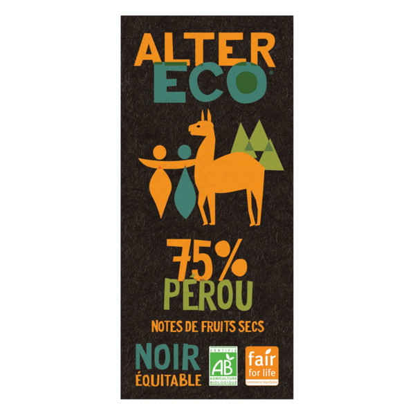  Chocolat Noir 75% Pérou Bio Alter Eco code EAN 3700214619353 