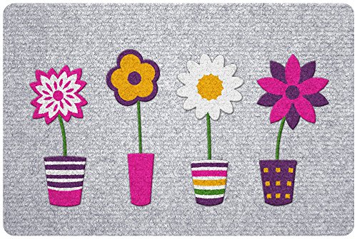 4060 grey'flock fleurs pots tapis paillasson fi...