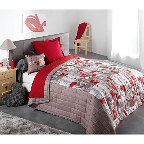 Couleur Montagne Couvre de lit matelasse imprimé cœur nature en microfibre 220 x 240 cm 3700273201261 (3700273201261)