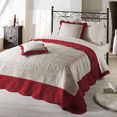 Couleur Montagne Emma couvre lit matelasse en microfibre naturel/rouge 220 x 240 cm 3700273217804 (3700273217804)