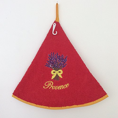 Essuie Mains Eponge Rond - 100% Coton Uni Rouge...