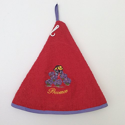 Essuie Mains Eponge Rond - 100% Coton Uni Rouge...