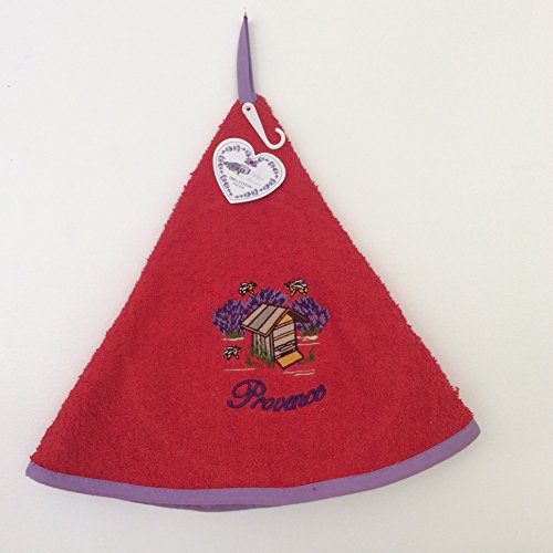 Essuie Mains Eponge Rond - 100% Coton Uni Rouge...