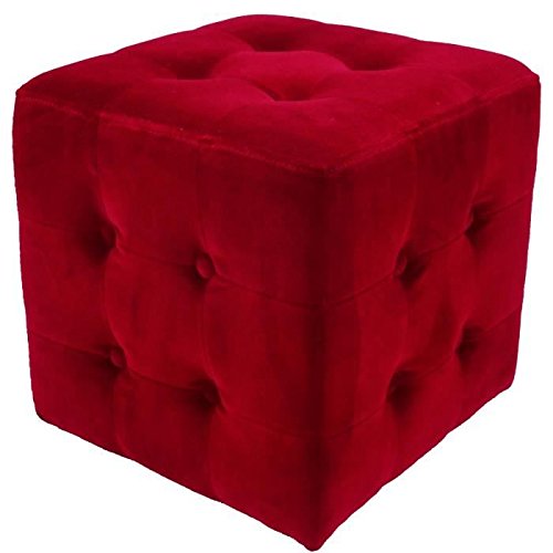 Pouf Chester Velours Rouge 32x32x33 cm