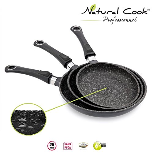 Lot de 3 Poêles 20 / 24 / 28 cm en pierre grani...