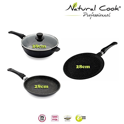 Lot Poêle, Sauteuse et Crêpière de 28 cm en pie...