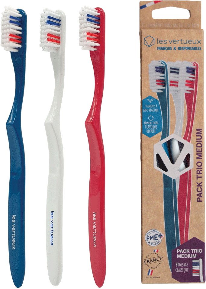 “LES VERTUEUX” BROSSES À DENTS ADULTE MEDIUM code EAN 3700376700241 