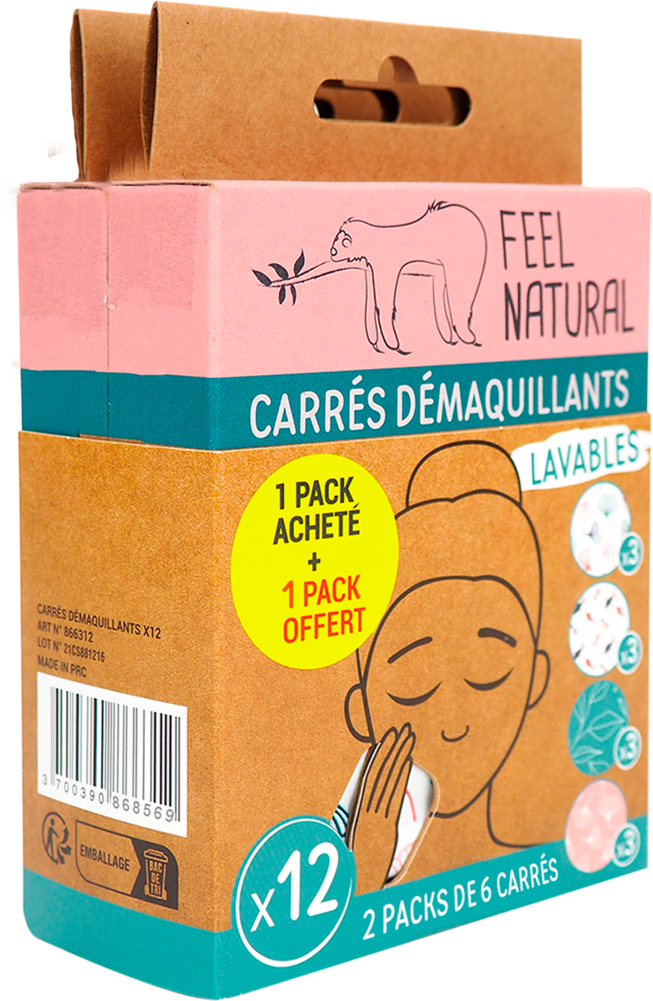CARRÉS DÉMAQUILLANTS 3700390866312 FEEL NATURAL CARRÉS DÉMAQUILLANTS 3700390866312 FEEL NATURAL