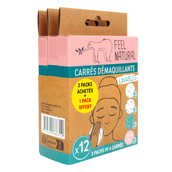 Carrés démaquillantes lavables 3700390873297 FEEL NATURAL Carrés démaquillantes lavables 3700390873297 FEEL NATURAL
