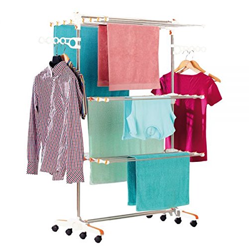 Etendoir à linge pliant 3 niveaux - roulettes -...