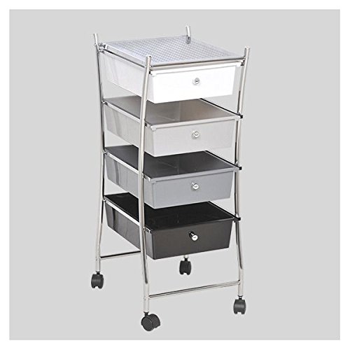 TENDANCE Meuble chromé sur roulettes 4 tiroirs + 1 tablette, pour salle de bain toilettes ou cuisine code EAN 3700462411280 