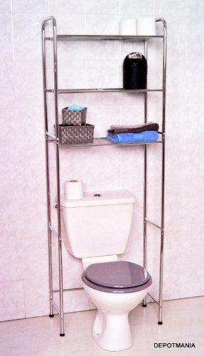 Meuble toilettes WC métal Chromé 3 tablettes ét...