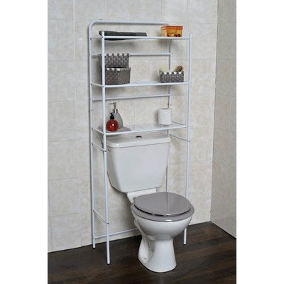 Meuble toilettes WC métal blanc 3 tablettes éta...