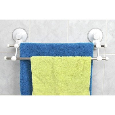 Porte serviettes mural 2 barres sur ventouses E...