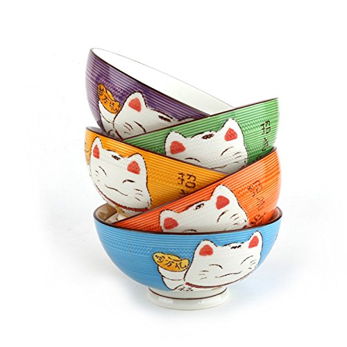 COFFRET de 5 BOLS Design JAPONAIS - Motifs Chat...