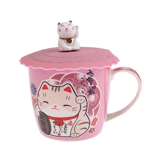 TASSE JAPONAISE ROSE - Décoration chat Maneki Neko