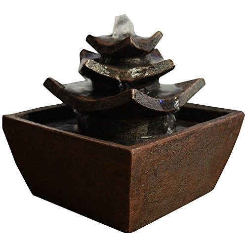 Zen'Light Temple Fontaine d'Intérieur Marron Fo...