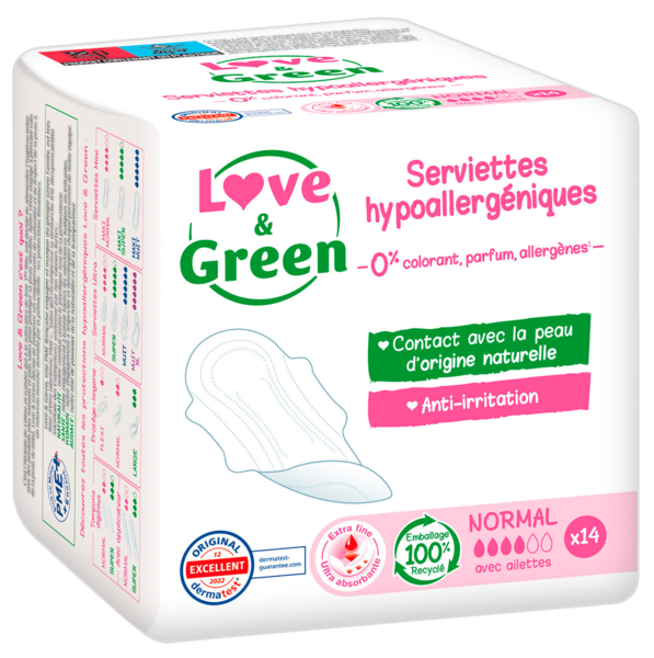 SERVIETTES HYPOALLERGÉNIQUES NORMAL X14
LOVE & ...