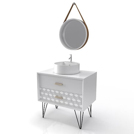 MEUBLE SALLE DE BAIN SCANDINAVE BLANC 80 CM SUR...
