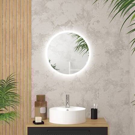 AURLANE Miroir salle de bain rond avec eclairag...