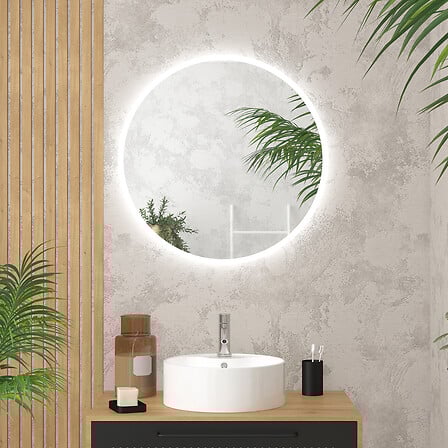 Miroir salle de bain rond avec eclairage LED - ...