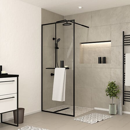 AURLANE Paroi de Douche Noir Mat 90x200cm - Por...